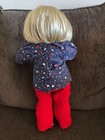 Navy Blue Stars Fabric Top and Red Crochet Pants Set for 18" Doll — photo 2