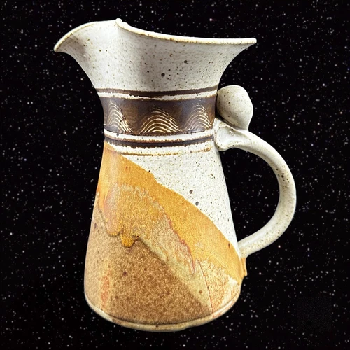 Vintage Studio Art Pottery Pitcher Creamer Signed Hand Made 6”T 4.25”W