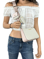 MICHAEL KORS JET SET TRAVEL SMALL CROSSBODY BAG TECH ATTACHED MK VANILLA PINK