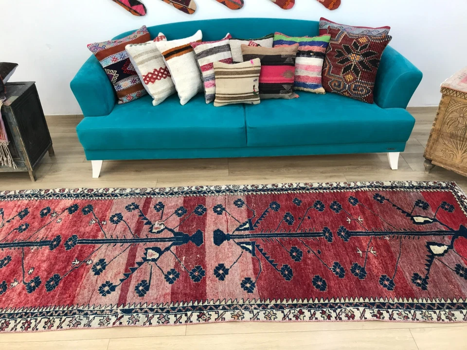 Turkish pink rug, wool runner rug, oushak area rug, handmade runner, 3.5x10.2 ft - Image 4 of 4