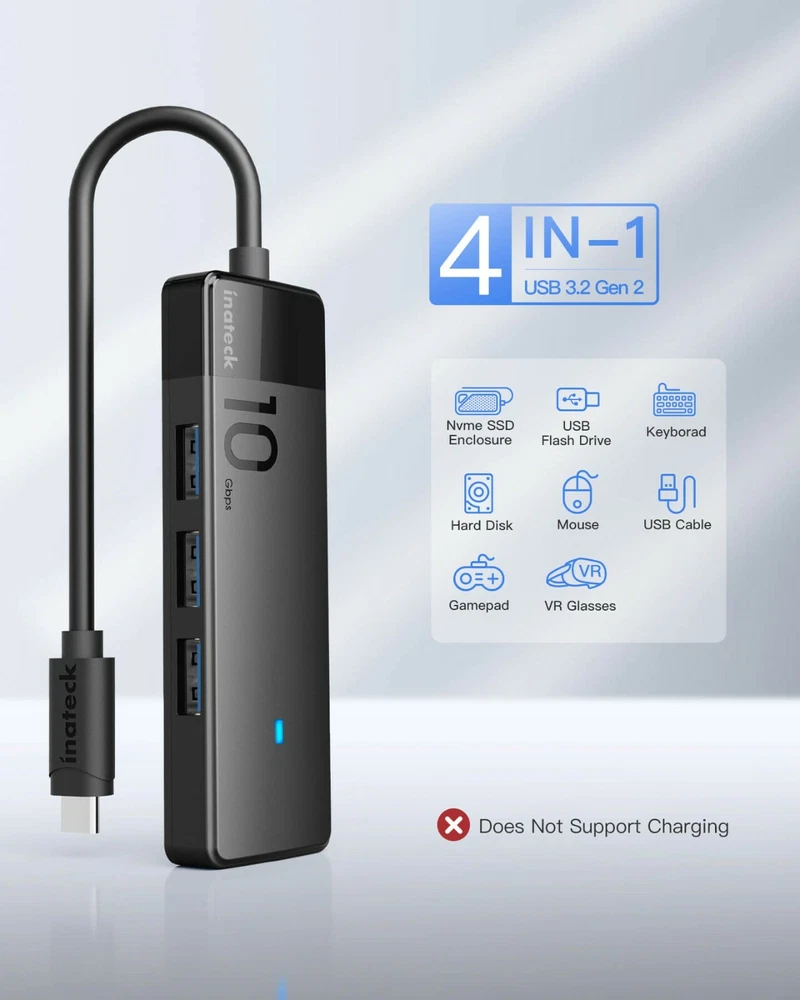 USB C Hub Type C to USB Hub Adapter Splitter USB 3.2 Gen2 Speed w/4 USB A Ports