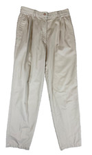 VTG LL Bean Chino Pants Women's Med Tall 28x32 Loose Fit High Rise Khaki Cotton