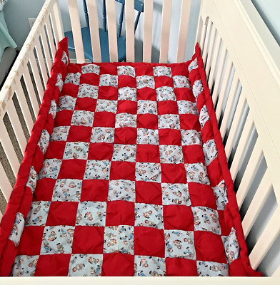 Vintage Handmade Raggedy Ann & Andy Baby Puff Quilt Crib Blanket Comforter Retro