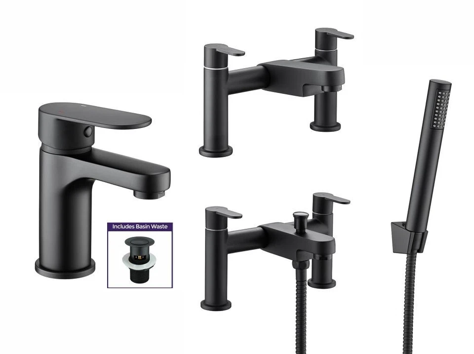 ONLY-PLUMBING Bathroom Modern Waterfall Black Basin Sink Mono Square Mixer Tap Filler Waste