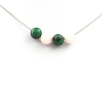 Halskette Perlen Opal Rosa + Malachit 8 Mm. Kette Stahl Halskette Damen, Hom