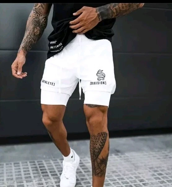 Mens 2 In 1 Double Deck Dry Size XXL Quick Beach Running Training Short Pants