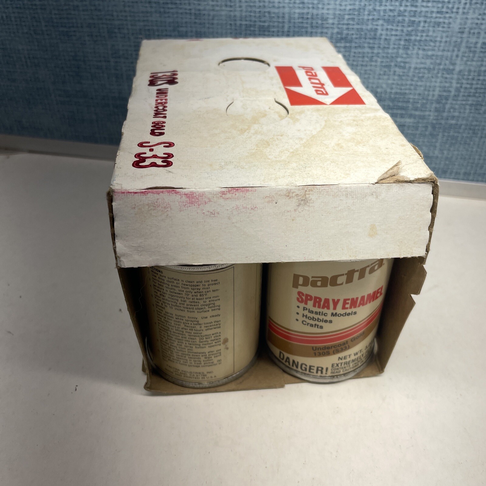 (6) NOS VINTAGE PACTRA UNDERCOAT GOLD SPRAY ENAMEL CAN PAINT PAPER