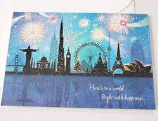 New Years Card Hallmark Fireworks World Bright With Happiness Shining New Year