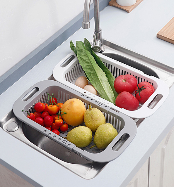 Vegetable Fruits Washing PP Sink Kitchen Drainer Retractable Dish Rack Organizer eBay