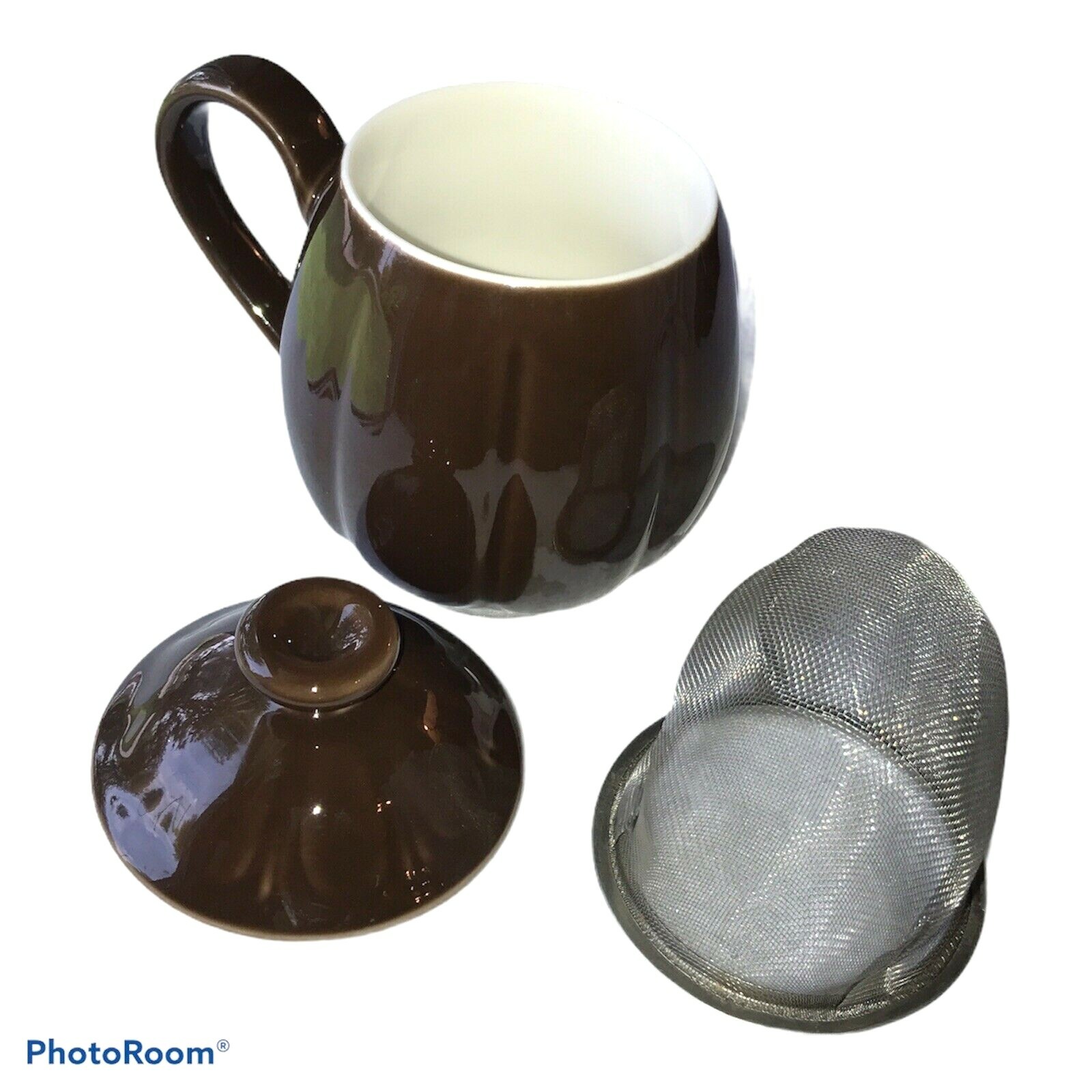 Teavana Tea Cup lid Infuser Fine Porcelain Cup Mahogany Brown eBay