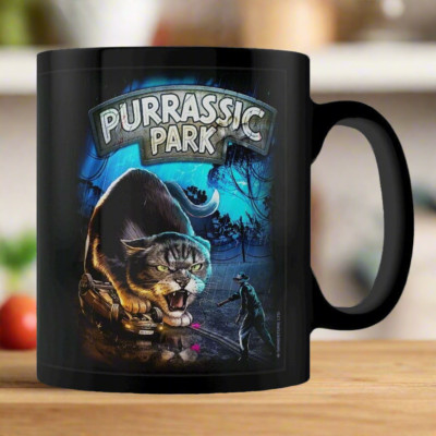 Purrassic Park schwarze Katze Tasse - lustiges Geschenk für Katzenliebhaber - Box Keramik