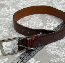 Joan David Womens Belt Sz Small Brown Alligator Print Leather Silvertone Buckle