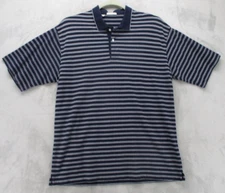 Cutter & Buck Polo Shirt Men's Large Blue with White Stripe Pattern 100% Cotton