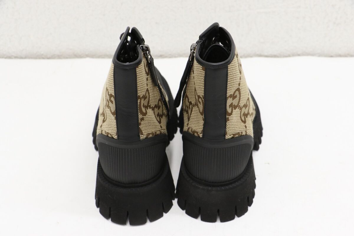 Gucci Maxi GG Supreme Brown Canvas Combat Lace up Men Boot Gucci Maxi GG Supreme Brown Canvas Combat Lace up Men Boot