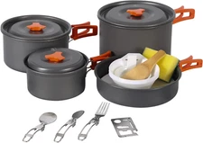 REDCAMP 12/14/19 PCS Camping Cookware Mess Kit Camping Gear Campfire Utensils Li