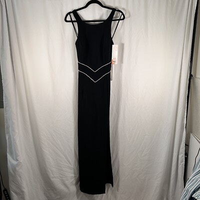 Dave & Johnny Maxi Dress Women's 9 10 Black Jewels Made USA Sleeveless Zip Back