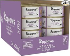 Applaws - Natural Wet Cat Food - Mackerl with Sardine in Broth - 24 x 70g Tins