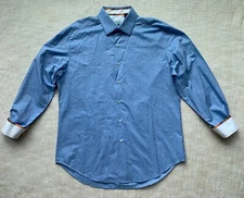 Robert Graham De Noyer Men’s Sz L Button Up Shirt 100% Cotton Flip Cuffs Blue