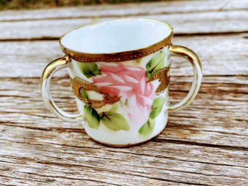 Antique Nippon Hand Painted Roses 3 Handle Loving Cup Small - Picture 3 of 12