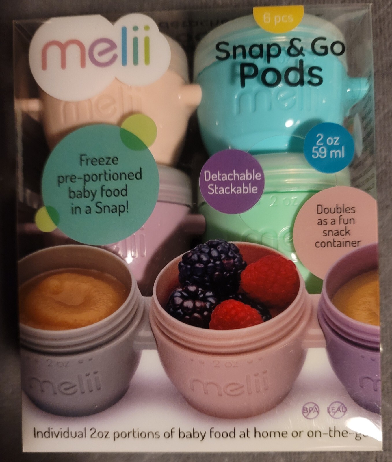 Melii Snap & Go Pods 2 ounce Baby Food Freezer Storage Containers Stackable NEW