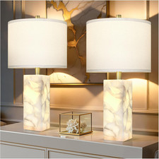 Alabaster Table Lamp Set of 2 with Night Light for Bedroom Living Room, 23" Rota