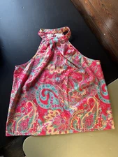 SHEIN Breezaya Floral Print Halter Neck Pleated Sleeveless Women’s L