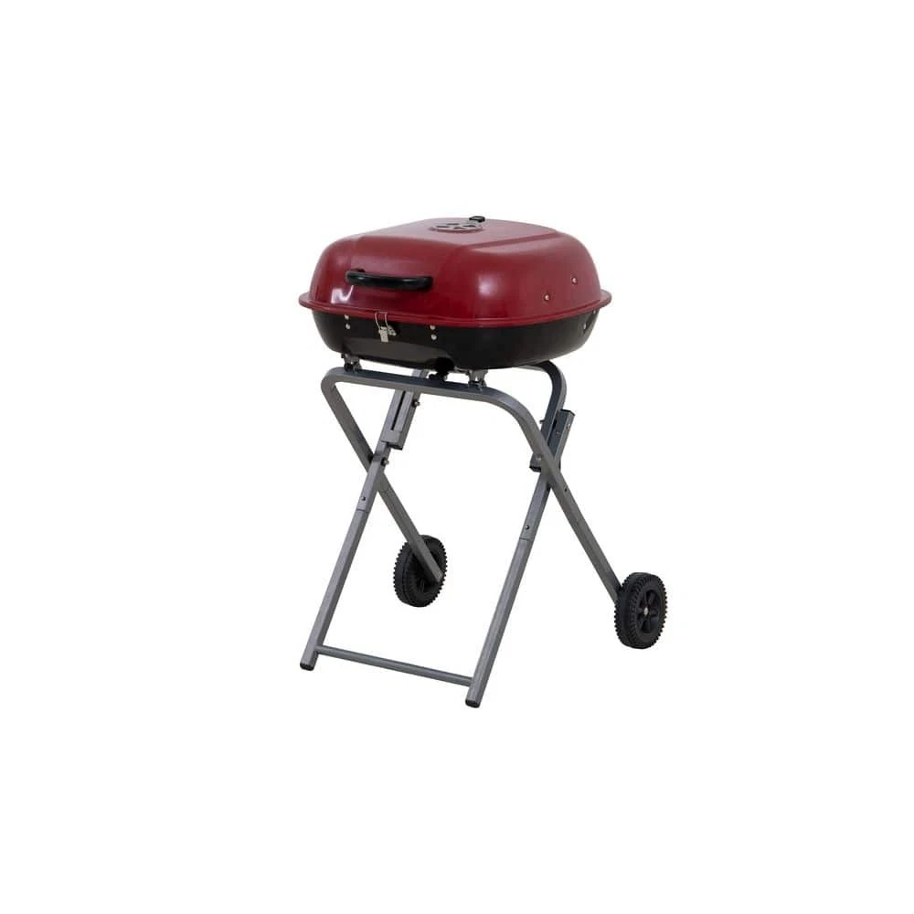 Portable Red Charcoal Grill with Foldable Legs & 313 sq in Cooking Area
