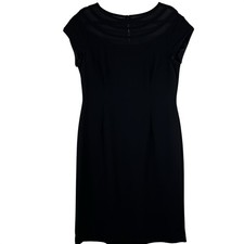 Talbots Womens Little Black Dress Mesh Neckline Cap Sleeve Size 4P Evening Party