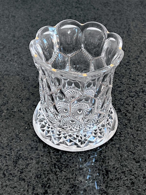 Antique EAPG Steimer Glass Spooner Diamond /Sawtooth Honeycomb/Chickenwire 1906