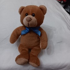 Brown Teddy Bear Plush 7in With Blue Bow BOX6
