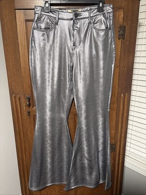 Rock&Roll Denim High Rise Bell Bottom Silver Leather Feel 31x32