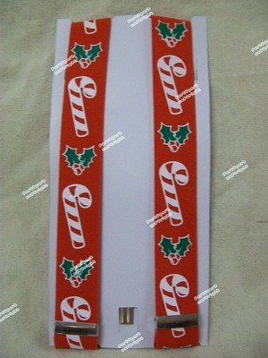 Red White Candy Cane Suspenders Santa Claus Holiday Jolly Elf Christmas Costume