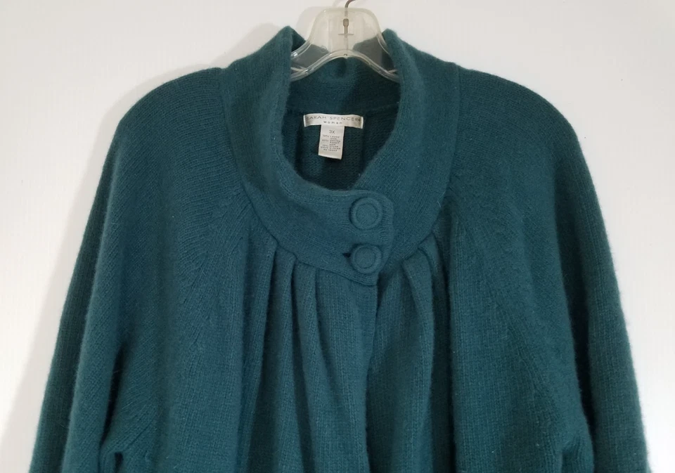 Sarah Spencer Mujer 3X Cárdigan Abierto Suéter Azul Corderos Lana Angora 3632 Foto 2 de 4