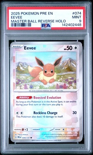 2025 POKEMON PRE EN-PRISMATIC EVOLUTIONS MASTER BALL REVERSE HOLO EEVEE PSA 9