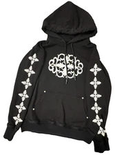 SMFK Black hoodie Floral Cross Moto Rock 90 Y2k Metal Rivet Chrome Hearts Style