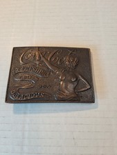Vintage Coca-Cola Solid Brass Belt Buckle Nude Lady Tiffany Foundry Atlanta USA