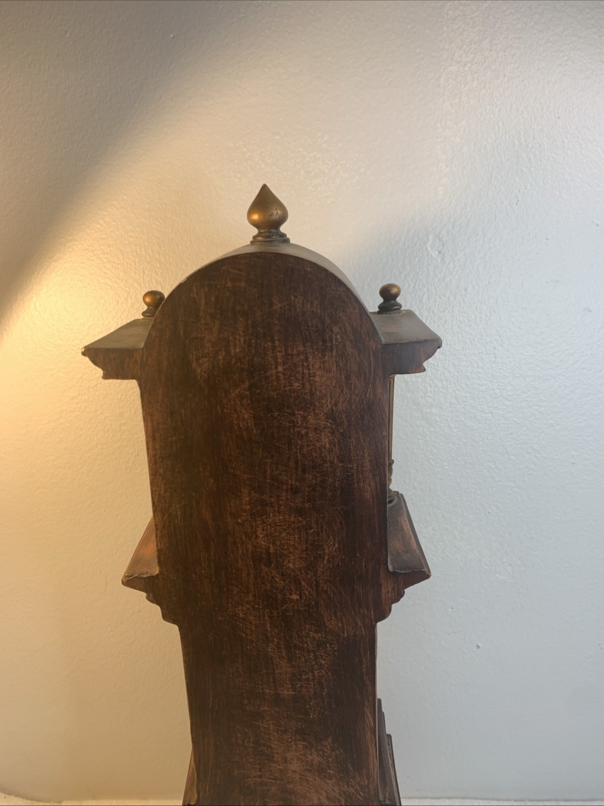 Quartz Cherry Wood Gold & Brown 1980s Grandfather Mantle or Table Clock 17.5”