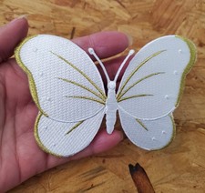 Butterfly - White  Gold - New Life - Insect -Embroidered Iron On Patch - 5"Wide