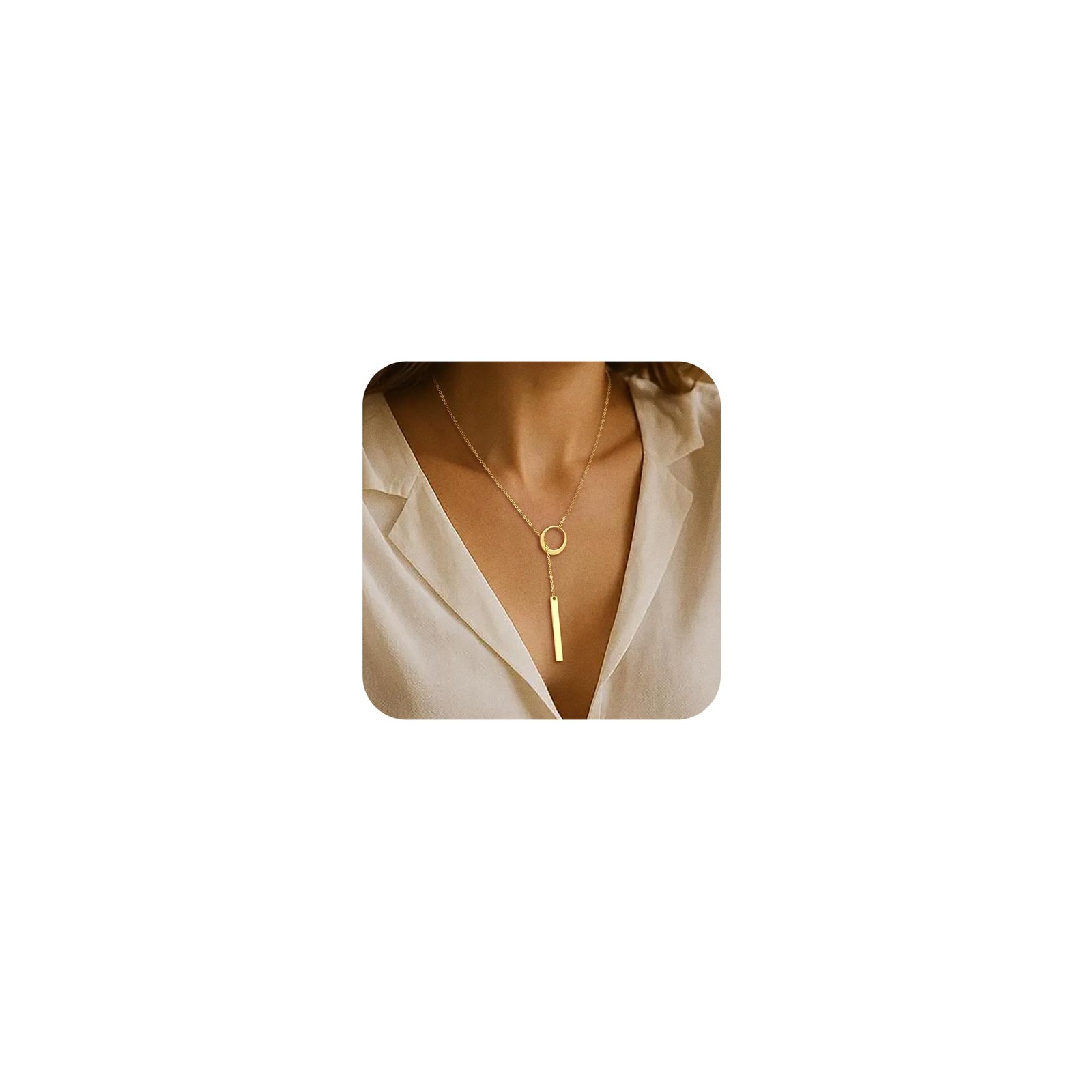 Gold Lariat Necklace for Women -Dainty Long Chain Pendant Necklaces for Women...