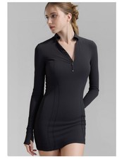 Slim-Fit Bodycon Dress – Stand Collar Long Sleeve Yoga Dress