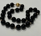 Black Onyx knotted 12mm beaded Necklace w/14K accents & 14K gold clasp  - 17” — photo 5