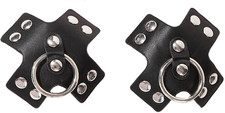 Black Leather Nipple Cover Reusable Pasties Punk Silver Metal Nipple Ring