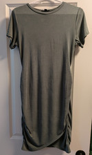 Express Women’s Green Ruched Knit Bodycon Dress Crew Neck Knee Length S