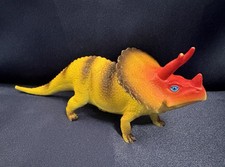 Vintage 1985 Imperial Triceratops Dinosaur Figure - Red  Yellow - 8"
