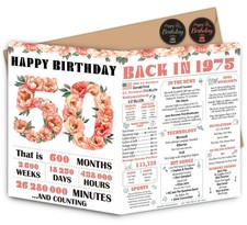 50th Birthday Card for Women Her, 50th Retro Floral for Her Birthday Card Gif...