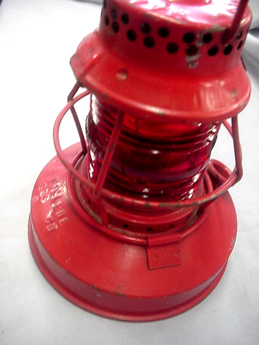 Vintage Handlan St Louis USA - Lacledes Gas Co Eisenbahn Öllampe - rote Glaskugel! - Bild 4 von 14