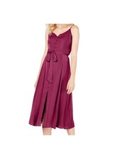 VINCE CAMUTO Womens Pink Ruffled Spaghetti Strap V Neck Midi Sheath Dress 6