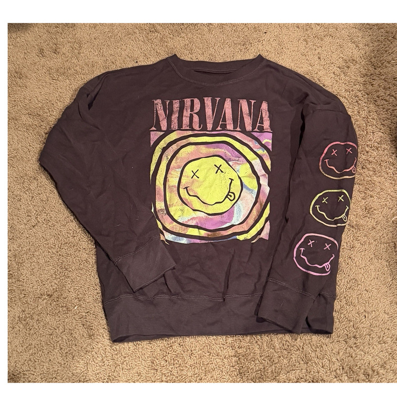 Abercrombie & Fitch Teens L Smiley Face Graphic Sweatshirt Black Multicolor