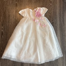 Estella Dress Girls Size 4 Fancy White w Pink Flowersy Lace SS  Flower Girl
