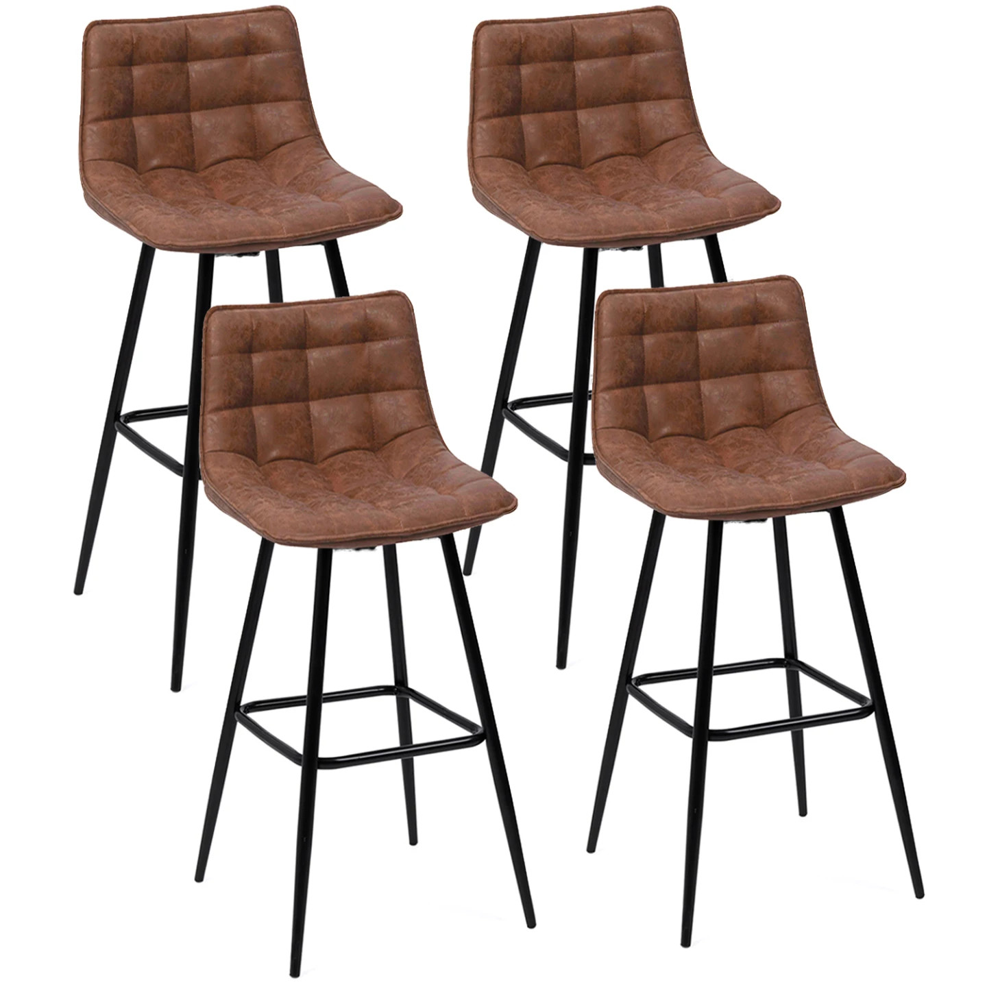 Tabourets de bar marron au design industriel : lot de 4 chaises vintage MADY en métal